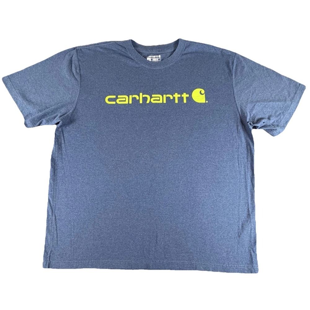 Carhartt Shirt Mens XL Blue Logo Loose Fit Workwear Tagless Short Sleeve Tee
